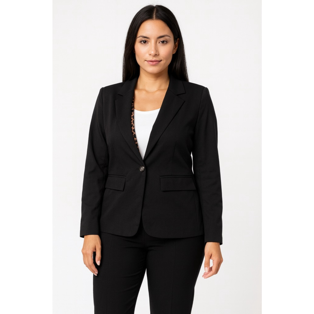 Women's Nash Grey Black Blazer with Leopard Print Lining S